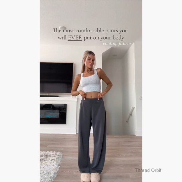 Modal Wide Leg Lounge Pants High Waist Elastic 29" Inseam Pockets - Picture 7 of 7